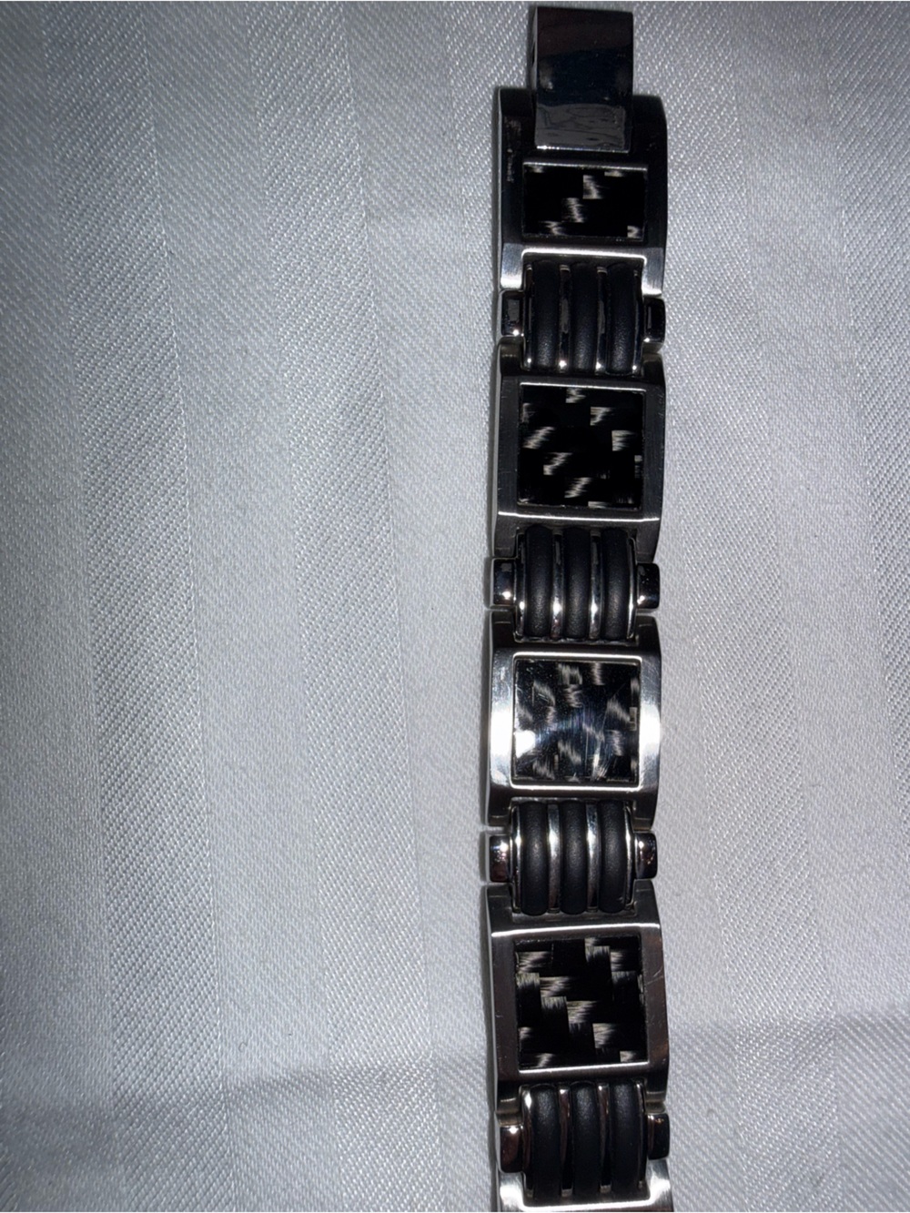 SHR Men’s Stainless Steel Black Carbon Fiber Link Bracelet Fold-Over Clasp 8”
